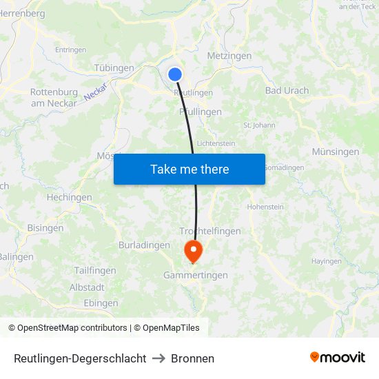 Reutlingen-Degerschlacht to Bronnen map