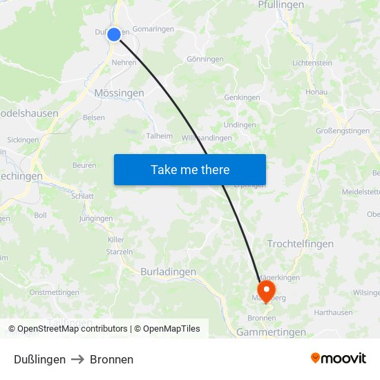 Dußlingen to Bronnen map