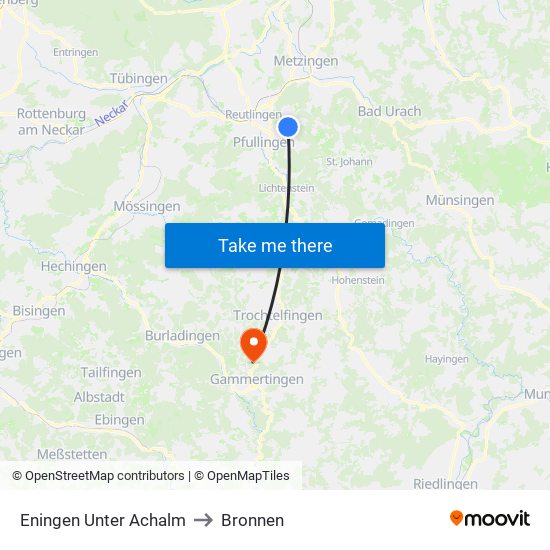 Eningen Unter Achalm to Bronnen map