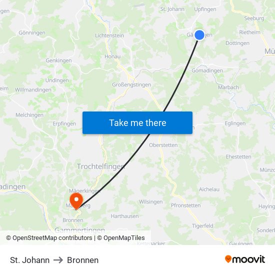 St. Johann to Bronnen map