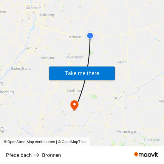 Pfedelbach to Bronnen map