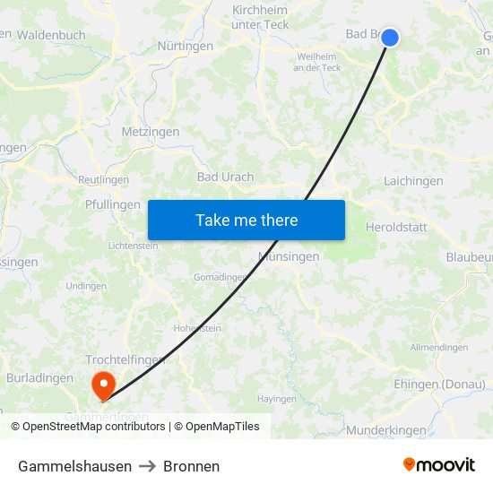 Gammelshausen to Bronnen map