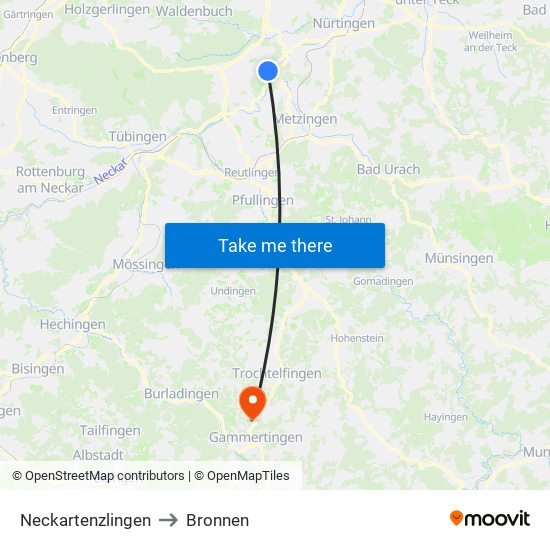 Neckartenzlingen to Bronnen map