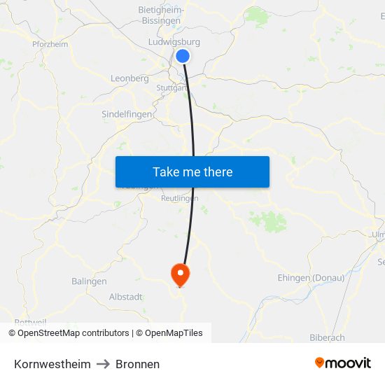 Kornwestheim to Bronnen map