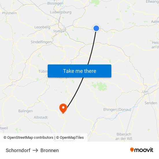 Schorndorf to Bronnen map