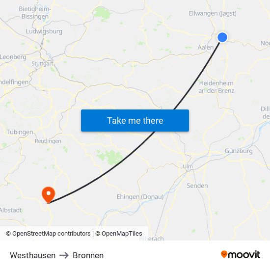 Westhausen to Bronnen map