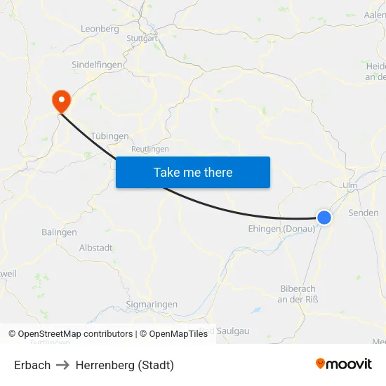 Erbach to Herrenberg (Stadt) map