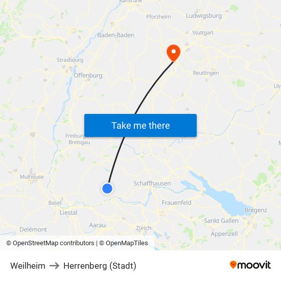 Weilheim to Herrenberg (Stadt) map