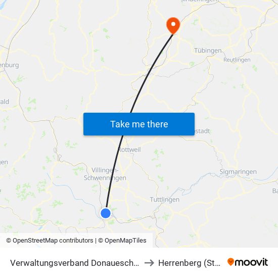 Verwaltungsverband Donaueschingen to Herrenberg (Stadt) map