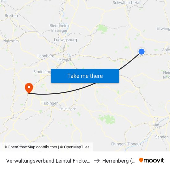 Verwaltungsverband Leintal-Frickenhofer Höhe to Herrenberg (Stadt) map