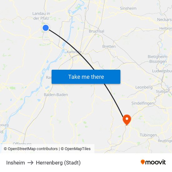 Insheim to Herrenberg (Stadt) map