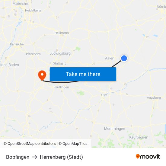 Bopfingen to Herrenberg (Stadt) map
