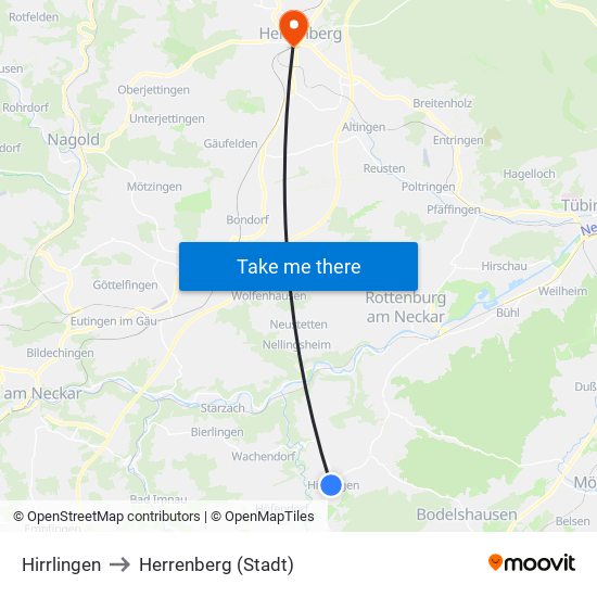 Hirrlingen to Herrenberg (Stadt) map