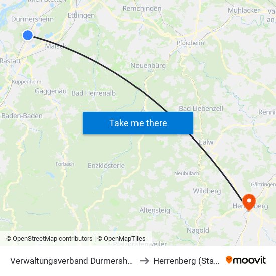 Verwaltungsverband Durmersheim to Herrenberg (Stadt) map