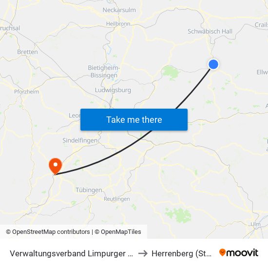 Verwaltungsverband Limpurger Land to Herrenberg (Stadt) map