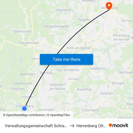 Verwaltungsgemeinschaft Schramberg to Herrenberg (Stadt) map