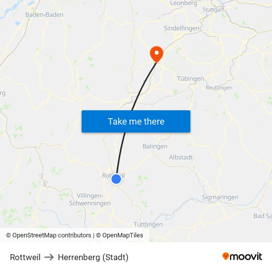 Rottweil to Herrenberg (Stadt) map