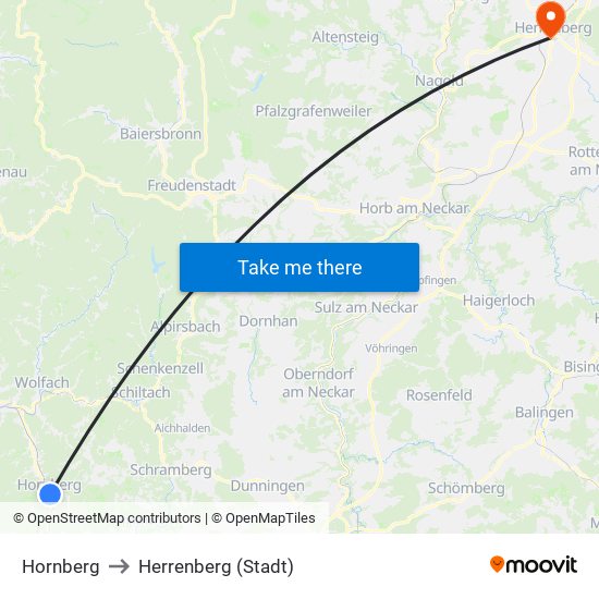 Hornberg to Herrenberg (Stadt) map