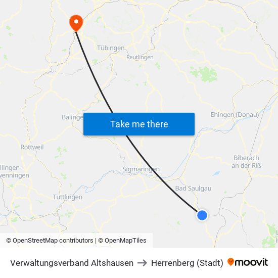 Verwaltungsverband Altshausen to Herrenberg (Stadt) map