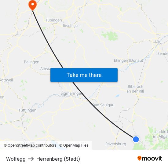 Wolfegg to Herrenberg (Stadt) map