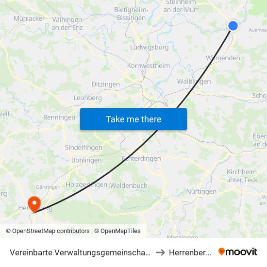 Vereinbarte Verwaltungsgemeinschaft Der Stadt Backnang to Herrenberg (Stadt) map