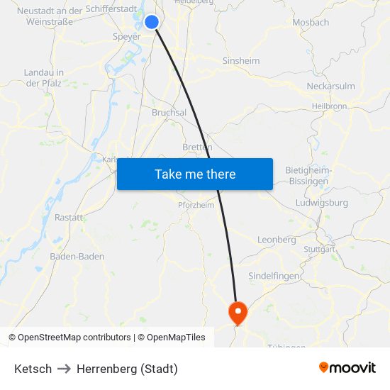 Ketsch to Herrenberg (Stadt) map