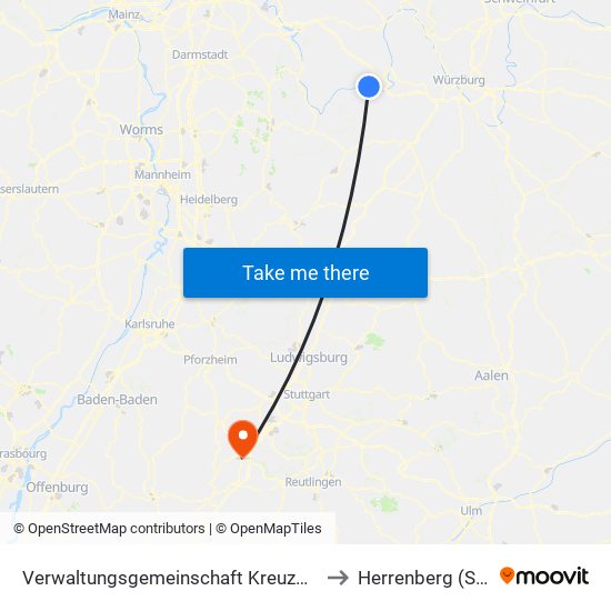 Verwaltungsgemeinschaft Kreuzwertheim to Herrenberg (Stadt) map