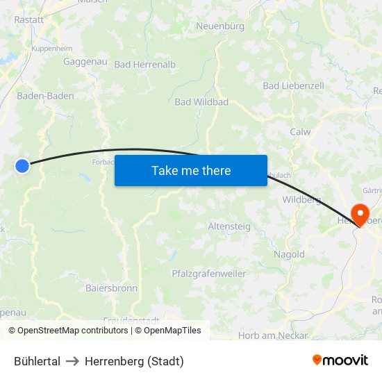 Bühlertal to Herrenberg (Stadt) map