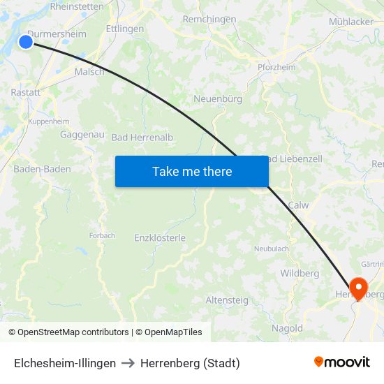 Elchesheim-Illingen to Herrenberg (Stadt) map