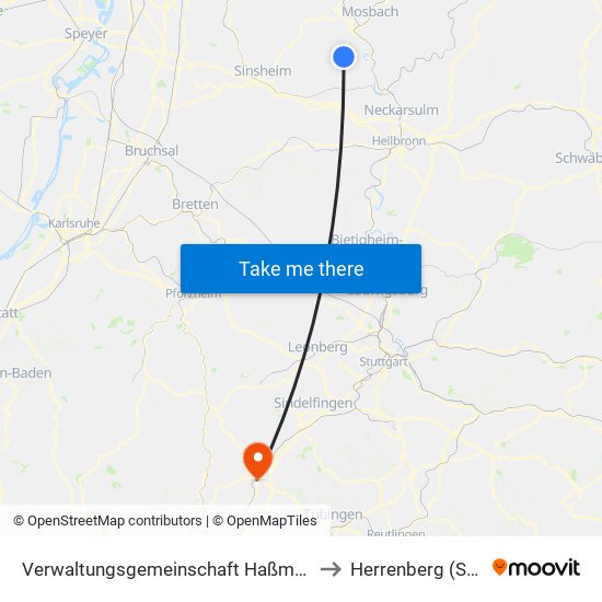 Verwaltungsgemeinschaft Haßmersheim to Herrenberg (Stadt) map