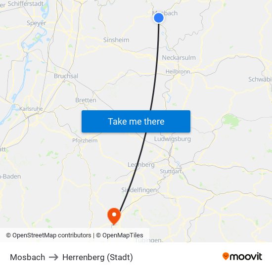 Mosbach to Herrenberg (Stadt) map