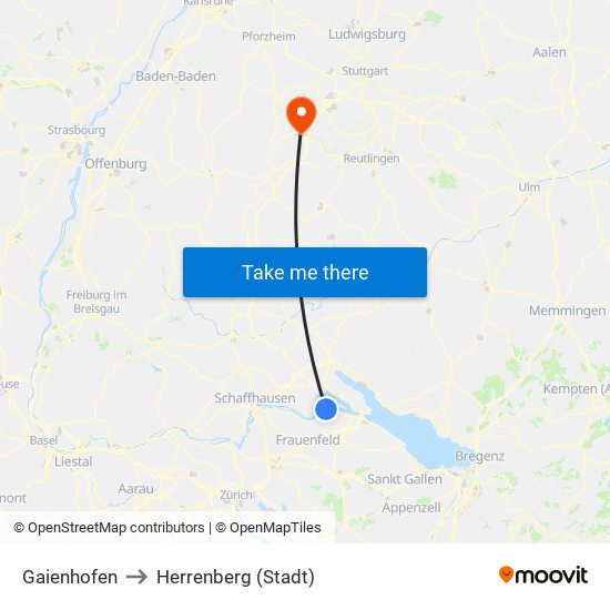 Gaienhofen to Herrenberg (Stadt) map