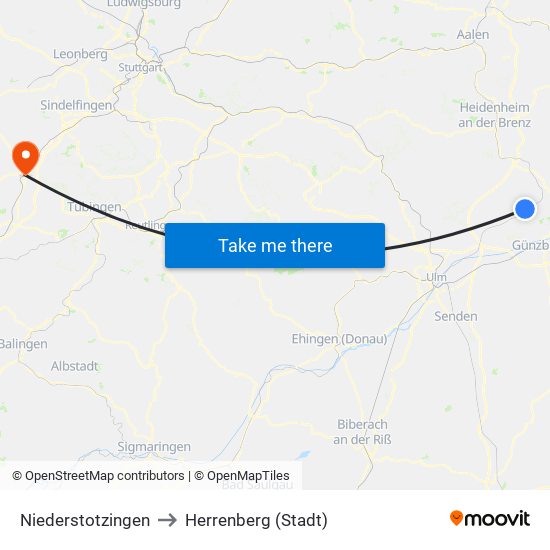 Niederstotzingen to Herrenberg (Stadt) map