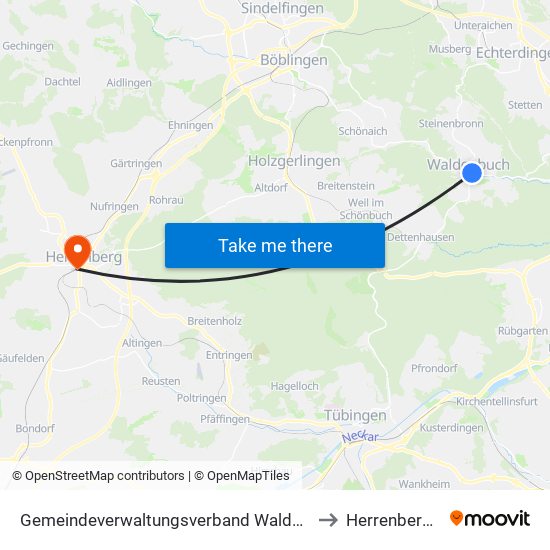 Gemeindeverwaltungsverband Waldenbuch/Steinenbronn to Herrenberg (Stadt) map