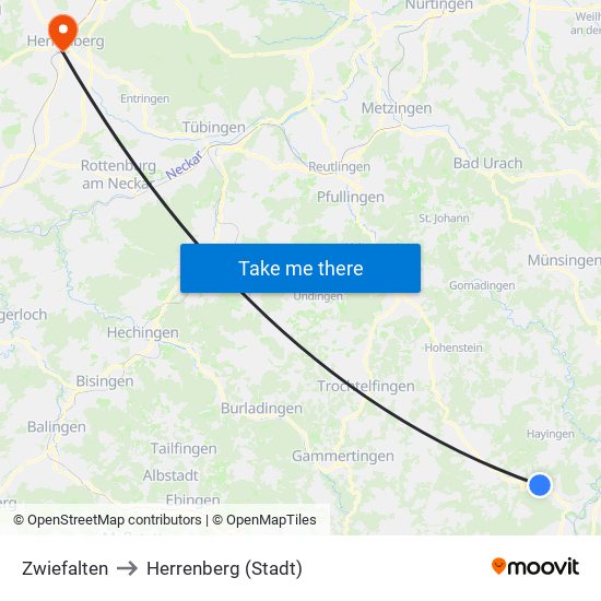 Zwiefalten to Herrenberg (Stadt) map