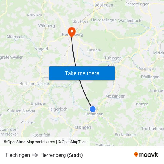 Hechingen to Herrenberg (Stadt) map