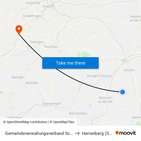 Gemeindeverwaltungsverband Schwendi to Herrenberg (Stadt) map