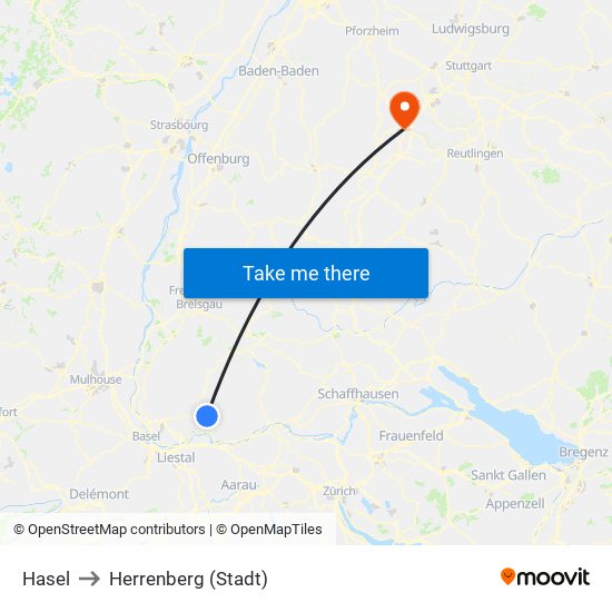 Hasel to Herrenberg (Stadt) map