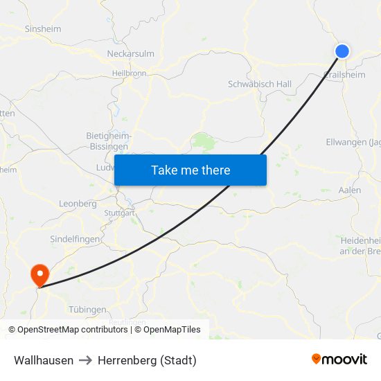 Wallhausen to Herrenberg (Stadt) map