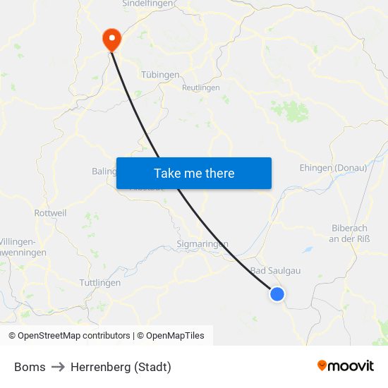 Boms to Herrenberg (Stadt) map