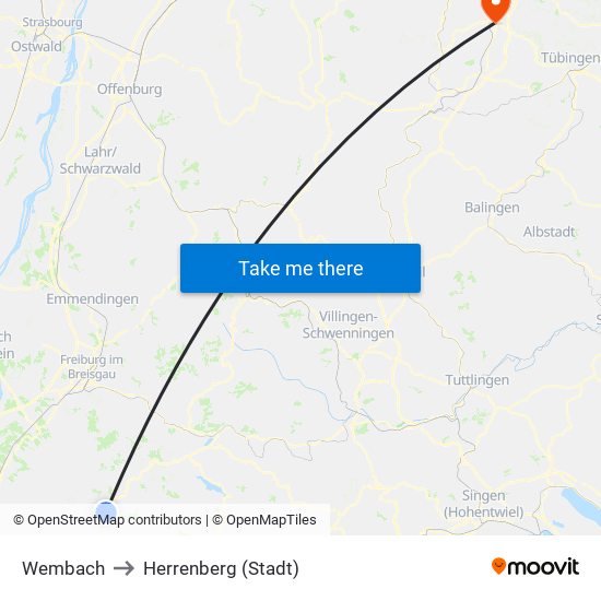 Wembach to Herrenberg (Stadt) map