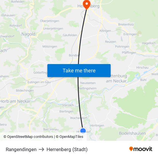 Rangendingen to Herrenberg (Stadt) map