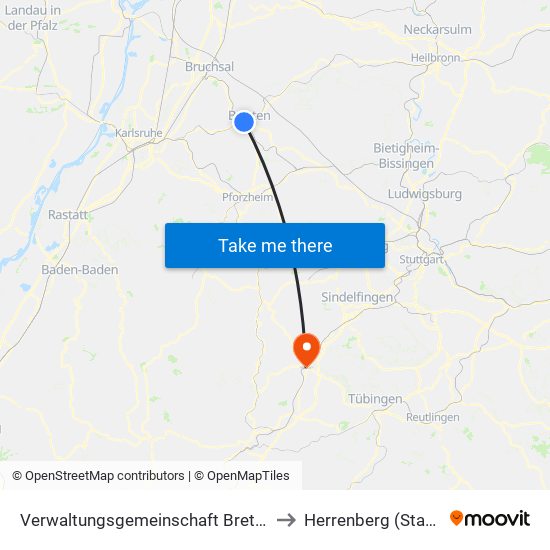 Verwaltungsgemeinschaft Bretten to Herrenberg (Stadt) map