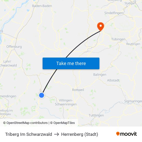 Triberg Im Schwarzwald to Herrenberg (Stadt) map