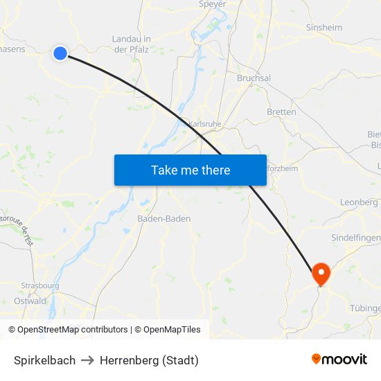 Spirkelbach to Herrenberg (Stadt) map