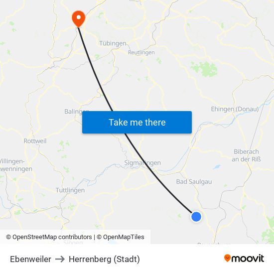 Ebenweiler to Herrenberg (Stadt) map