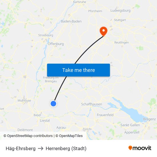 Häg-Ehrsberg to Herrenberg (Stadt) map