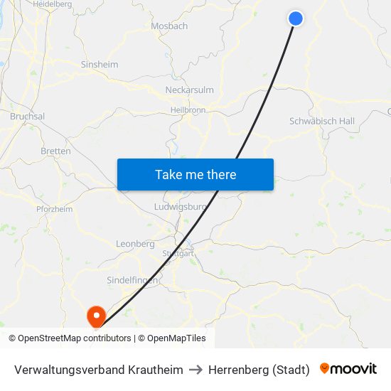 Verwaltungsverband Krautheim to Herrenberg (Stadt) map