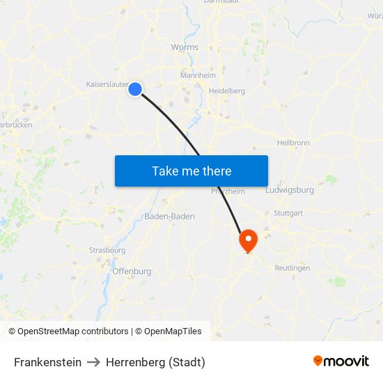 Frankenstein to Herrenberg (Stadt) map