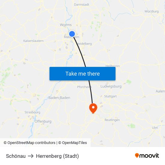 Schönau to Herrenberg (Stadt) map